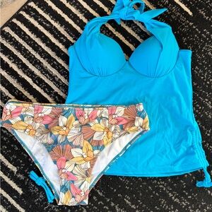 Blue Halter Bikini Top with Floral Bottoms